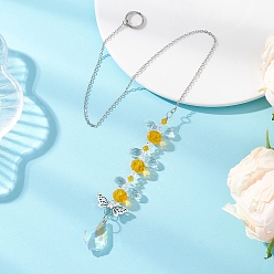 Желтый Подвесные ловцы солнца из листового стекла, Связанное звено-бабочка в тибетском стиле для декора на открытом воздухе и в саду, желтые, 357 мм