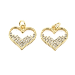 Настоящее золото 18K Латунные микро проложить кубического циркония подвески, сердце прелести, без свинца и без кадмия, долговечный, стойки покрытие, с целью перехода в кольце, реальный 18 k позолоченный, 15.5x16x1.5 мм, отверстие : 3.5 мм