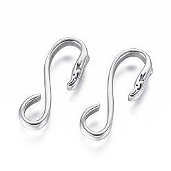 Stainless Steel Color Non-Tarnish 304 Stainless Steel S Hook Clasps, Stainless Steel Color, 25x9.5x2.5mm, Hole: 4x6mm