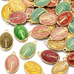 Mixed Color Brass Enamel Pendants, Long-Lasting Plated, Oval with Saint, Golden, Mixed Color, 19.5x12x2mm, Hole: 1.5mm
