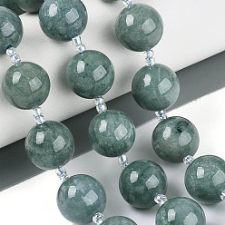 Бирманский Нефрит Естественный жадеит бисер пряди, круглые, с бисером, 13~14 мм, отверстие : 1.2~1.5 мм, около 21 шт / нитка, 15.16 дюйм (38.5 см)