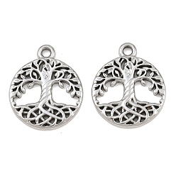 Stainless Steel Color 304 Stainless Steel Pendants, Tree of Life Charms, Stainless Steel Color, 21x18x1.8mm, Hole: 2mm