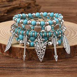 Голубой 5шт. браслеты из синтетической бирюзы и бусин CCB, наборы браслетов с подвесками из сплава для женщин, крупный рогатый скот, голубой, 5-7/8 дюйм (15 см)