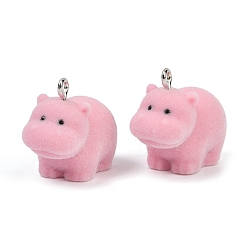 Гиппопотам Кулоны из флокированной смолы, с железной платиной петлей, гиппопотам, 20.5x14.5x23.5 мм, отверстие : 2 мм