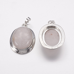 Розовый Кварц Природного розового кварца подвески, с фурнитурой сплавочной платины тон, овальные, 37x25x10 мм, отверстие : 4x8 мм