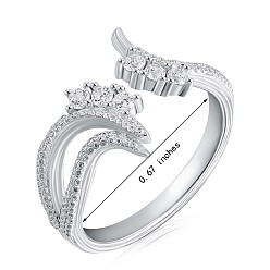 Clear Rhodium Plated 925 Sterling Silver Phoenix Open Cuff Ring Cubic Zirconia for Women, Clear, US Size 6 1/2(16.9mm)