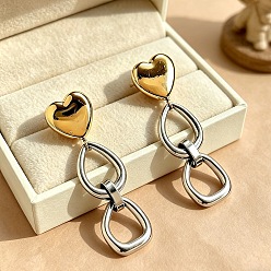 Couleur Dorée & Acier Inoxydable 304 boucles d'oreilles en acier inoxydable, larme et coeur, or et acier inoxydable Couleur, 50mm