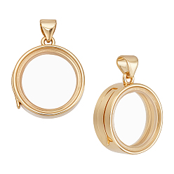 Плоский Круглый 2 шт., латунные подвески-медальоны с покрытием, с пластиковым, без кадмия и без свинца, долговечный, реальный 18 k позолоченный, плоско-круглые, 20x18x6 мм, отверстие : 4x3 мм