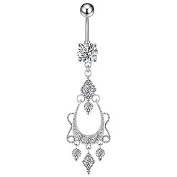 Платина Кольца для живота в форме изогнутой штанги с прозрачным кубическим цирконием и каплевидным вырезом, платина, длина стержня: 3/8"(10мм), штифты : 1.6 мм