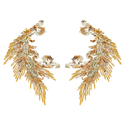 Золотистый 2 шт. 2 стили узор хвост феникса полиэстеровое кружево компьютерная вышивка орнамент аксессуары, с блестками, для одежды своими руками, пакет, украшение для брюк, золотые, 380x95x1 мм, 1 шт / стиль