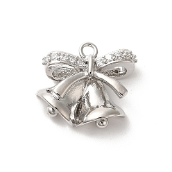 Платина Латунные микро проложить кубического циркония прелести, Рождественский колокольчик, платина, 12.5x14x5 мм, отверстие : 1.4 мм