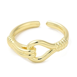 Golden Rack Plating Brass Hollow Teardrop Open Cuff Ring for Women, Cadmium Free & Lead Free, Golden, Inner Diameter: 18mm