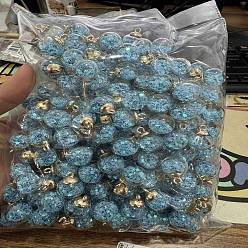 Light Sky Blue Glass Ball Pendants, with Star Glitter Sequins and Golden Plated CCB Plastic Cup Peg Bails, Round, Light Sky Blue, 20.5x15mm, Hole: 2.5mm