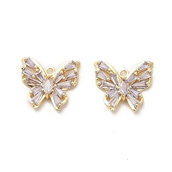 Real 18K Gold Plated Glass Pendants, with Brass Findings, Butterfly, Real 18K Gold Plated, 14x16x3mm, Hole: 1.4mm
