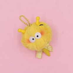 Желтый Брелок для ключей из хлопкового помпона, Мультяшное подвесное украшение для рюкзака, желтые, 8~9x7 см