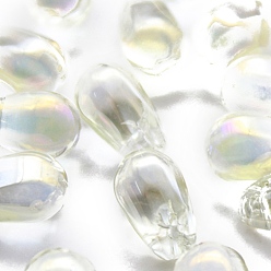 White Transparent Glass Beads, Top Drilled, Teardrop, White, 9x6mm
