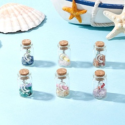 Смешанные камни 6шт. стеклянная бутылка желаний дисплей украшения, с натуральным лазуритом/аметистом/сердоликом/цитрином/розовым кварцем/амазонитом и подвесками в виде луны из сплава внутри статуэток для украшения домашнего офиса, 38x22 мм