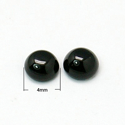 (946F)Морозный цвет внутри  Жонкиль / Непрозрачная зеленая подкладка Натуральный черный агат кабошонов, круглые, чёрные, 4x2 мм