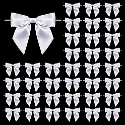 Blanc 36pcs ruban d'emballage en polyester nœud papillon, pour la décoration d'emballage cadeau bricolage, décoration de fête de bonbons de mariage, avec du fil de fer, blanc, 150mm