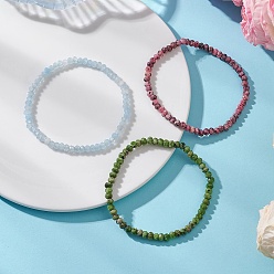 (52) Непрозрачная лаванда Браслеты из окрашенного натурального малазийского нефрита с гранеными бусинами-ронделями, эластичные, для женщин и мужчин., разноцветные, бусины : 4.5x3~3.5 мм, внутренний диаметр: 2.24~2.28 дюйм (5.7~5.8 см)