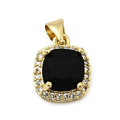 Черный Латунные микро проложить кубического циркония подвески, квадратных амулеты, без свинца и без кадмия, долговечный, реальный 18 k позолоченный, стойки покрытие, чёрные, 13.5x11x7 мм, отверстие : 3.8x3 мм