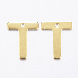 Letter T 304 Stainless Steel Charms, Letter, Initial Charms, Real 18k Gold Plated, Letter.T, 11x6~12x0.8mm, Hole: 1mm