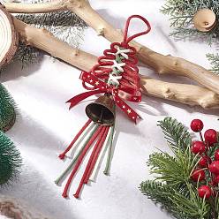 Красный Елочные украшения из хлопчатобумажных ниток, с бантом из полиэстеровой ленты и подвесками в виде железных колокольчиков, красные, 270~280 мм