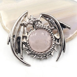 Rose Quartz Natural Rose Quartz Pendants, Dragon Charms, Antique Silver, 47x40mm