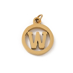 Letter W 304 подвески из нержавеющей стали с соединительным кольцом, золотые, кольцо с буквой-шармом, Буква W, 14.5x12x1.5 мм, отверстие : 3 мм