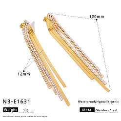 Золотой 304 серьги-гвоздики с кисточками из нержавеющей стали с прозрачным кубическим цирконием, с имитацией жемчуга, цепочка-оберег, золотые, 120x12 мм