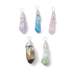 Серебро Подвески из гальванизированной необработанной натуральной кварцевой меди с проволочной обмоткой, слезинки, разноцветные, серебряные, 32~35.5x6.5~10.5x5~10.5 мм, отверстие : 4 мм