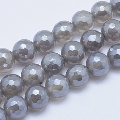 Agate Gris Brins de perles d'agate gris naturels galvanisés, facette, ronde, 8~8.5mm, Trou: 1mm, Environ 48 pcs/chapelet, 15.2 pouce (38.5 cm)
