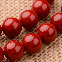 Красный Полированный круглый снаряд класса жемчужные нити из бисера, красные, 8 мм, отверстие : 1 мм, около 49 шт / нитка, 16 дюйм