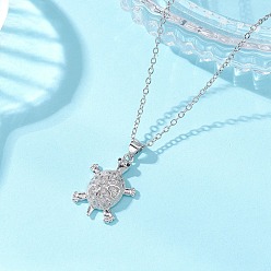 Платина Подвеска в виде черепаховой панцири из латуни с микропаве из прозрачных кубических цирконий 304 Цепочка из нержавеющей стали для женщин, платина, 17.72 дюйм (45 см)