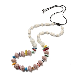 Misty Rose Dyed Lava Rock with Shells,  Plastic Pearl Beads Necklaces, Misty Rose, 1.65~2.80 inch(4.2~7.1cm)