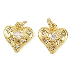 Настоящее золото 18K Латунные микропаве прозрачные кубические циркониевые подвески, сердце прелести, реальный 18 k позолоченный, 11x10.5x3.5 мм, отверстие : 2.5 мм