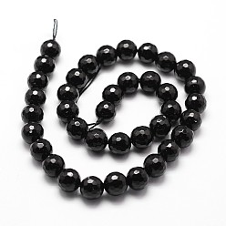 Black Onyx Natural Black Onyx Beads Strands, Grade A, Faceted, Round, 10mm, Hole: 1mm, about 37pcs/strand, 14.9 inch~15.1 inch