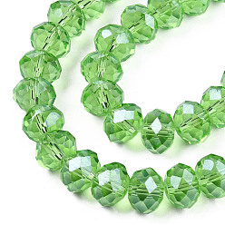 Lime Electroplate Glass Beads Strands, Pearl Luster Plated, Faceted, Rondelle, Lime, 10x8mm, Hole: 1mm, about 65~66pcs/strand, 20.8~21.2 inch(53~54cm)