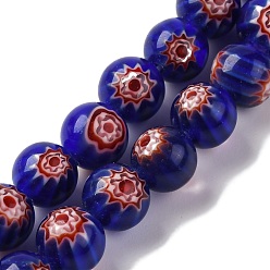 Темно-Синий Handmade millefiori lampwork beads strands, круглые, темно-синий, 8 мм, отверстие : 0.7 мм, около 48 шт / нитка, 14.37'' (36.5 см)