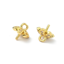 Real 18K Gold Plated Brass Rhinestone Screw Cup Peg Bails, Flower, Real 18K Gold Plated, 7.5x7x7.5mm, Hole: 1.4mm, Pin: 1mm