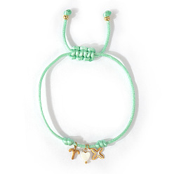 Бледно-Зеленый 304 Браслеты из нержавеющей стали, латуни и натуральных ракушек с подвесками, плетеные браслеты из полиэфирного шнура для женщин, крест, сердце и созвездие, Овен, бледно-зеленый, 11.02 дюйм (28 см)