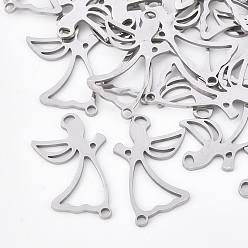 Stainless Steel Color Tarnish Resistant 201 Stainless Steel Links connectors, Laser Cut Links, Angel, Stainless Steel Color, 23.5x14x1mm, Hole: 1.6mm