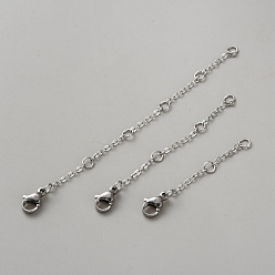 Stainless Steel Color 3Pcs 3 Styles 316 Surgical Stainless Steel Chain Extender, with Lobster Claw Clasps, Stainless Steel Color, 45~97mm, 1pc/style