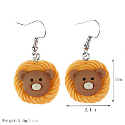 Сиена Серьги-подвески из смолы на тему еды, платина, медведь, цвет охры, 20x21 мм