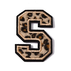 Letter S Polyester Computerized Embroidery Cloth Iron On Sequins Patches, Leopard Print Pattern Stick On Patch, Costume Accessories, Appliques, Letter.S, 60x42x1.5mm