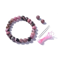 Rhodonite Natural Rhodonite Round Beads Stretch Bracelets, Frosted, Packing Box, 2-1/8 inch(5.3cm)