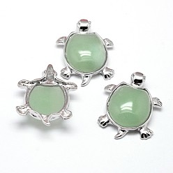 Зеленый Авантюрин Кулон из натуральной зеленой авантюриновой латуни, без кадмия и без свинца, 42x32x10 мм, отверстие : 5.5x3.5 мм