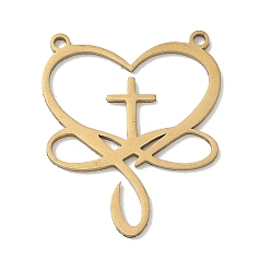 Золотой Полые 201 из нержавеющей стали кулоны, Подвеска в виде сердца бесконечности с крестом, золотые, 26x22x1 мм, отверстие : 1.4~1.5 мм