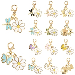 Mixed Color 20Pcs 10 Style Flower Alloy Enamel Pendant Decorations, with Alloy Lobster Claw Clasps, Golden, Mixed Color, 35mm, 2pcs/style
