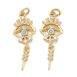 Настоящее золото 18K Латунные микро проложить кубического циркония подвески, Злые чары глаз, без свинца и без кадмия, стойки покрытие, долговечный, реальный 18 k позолоченный, 22.5x8.5x2 мм, Перейти кольцо: 4x0.8 мм, внутренний диаметр: 2.5 мм